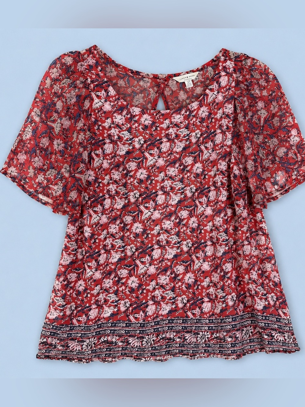 Lucky Brand Mixed Media‎ Floral Top SFlutter Sleeve
